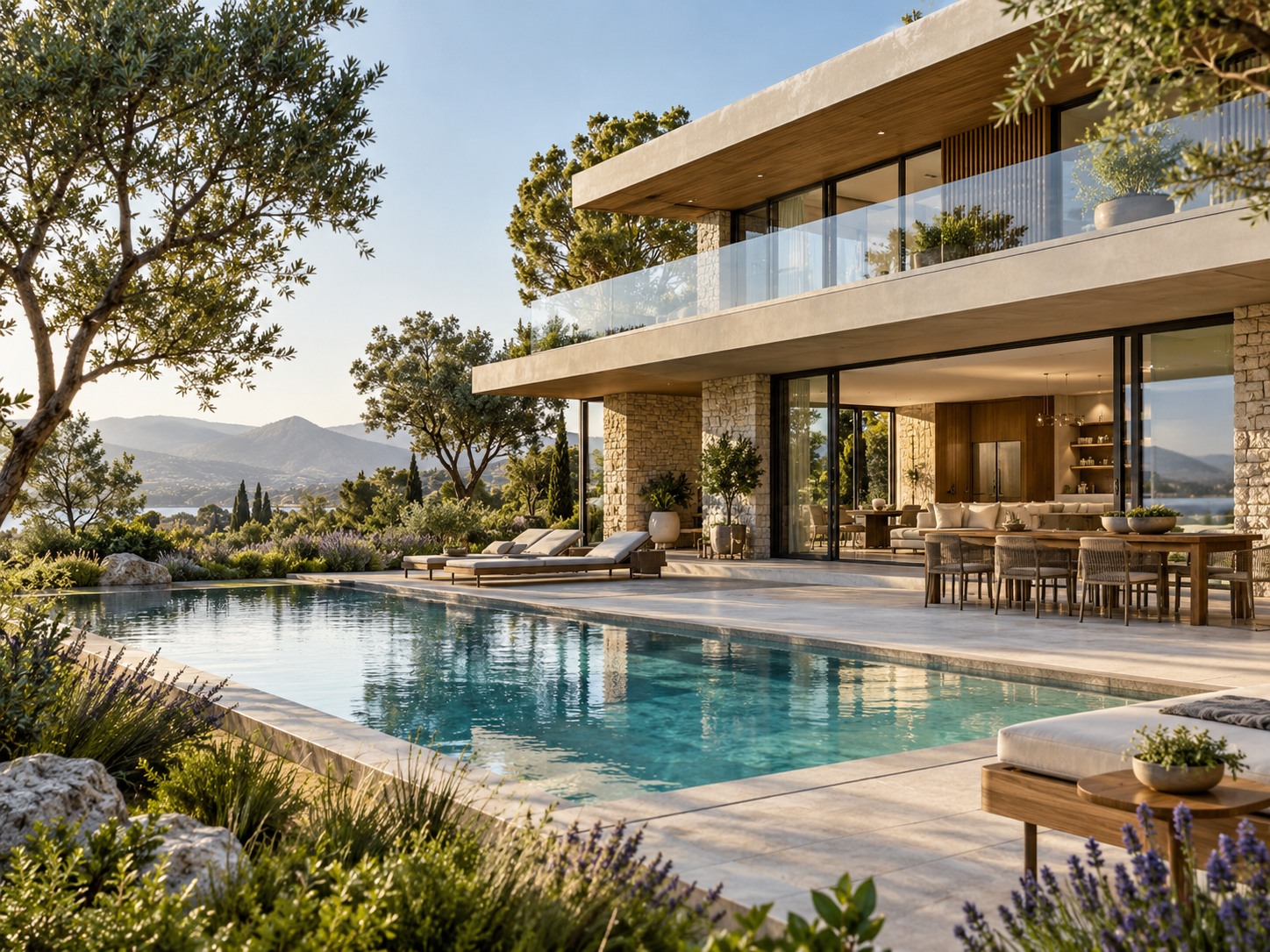 Beautiful contemporary home with a landscaped pool terrace