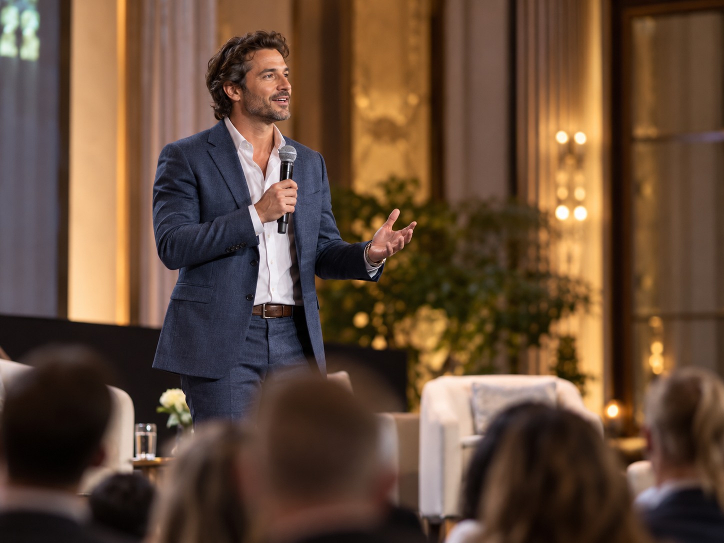 A man speaking on stage at a professional event